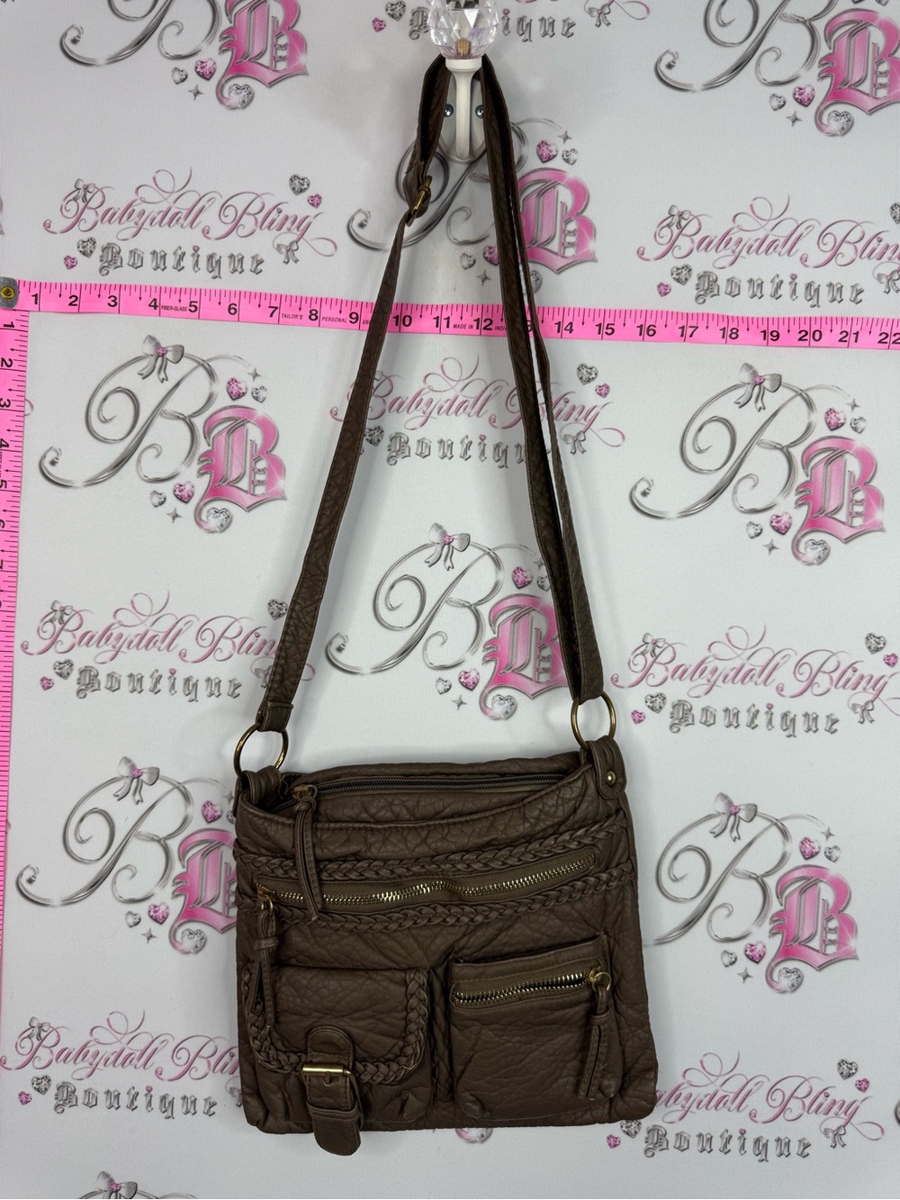 Warehouse one bag Textured Brown Braided Crossbody Bag with Multiple Pockets